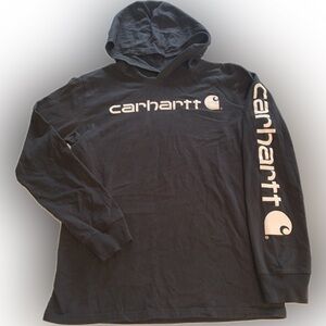 Carhartt Youth Black Long Sleeve Logo Sleeve Pullover Hood Shirt Jacket L 14/16